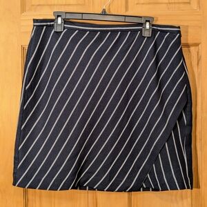 Banana Republic Pencil Skirt Faux Wrap Navy Blue White Striped Asymmetrical 14
